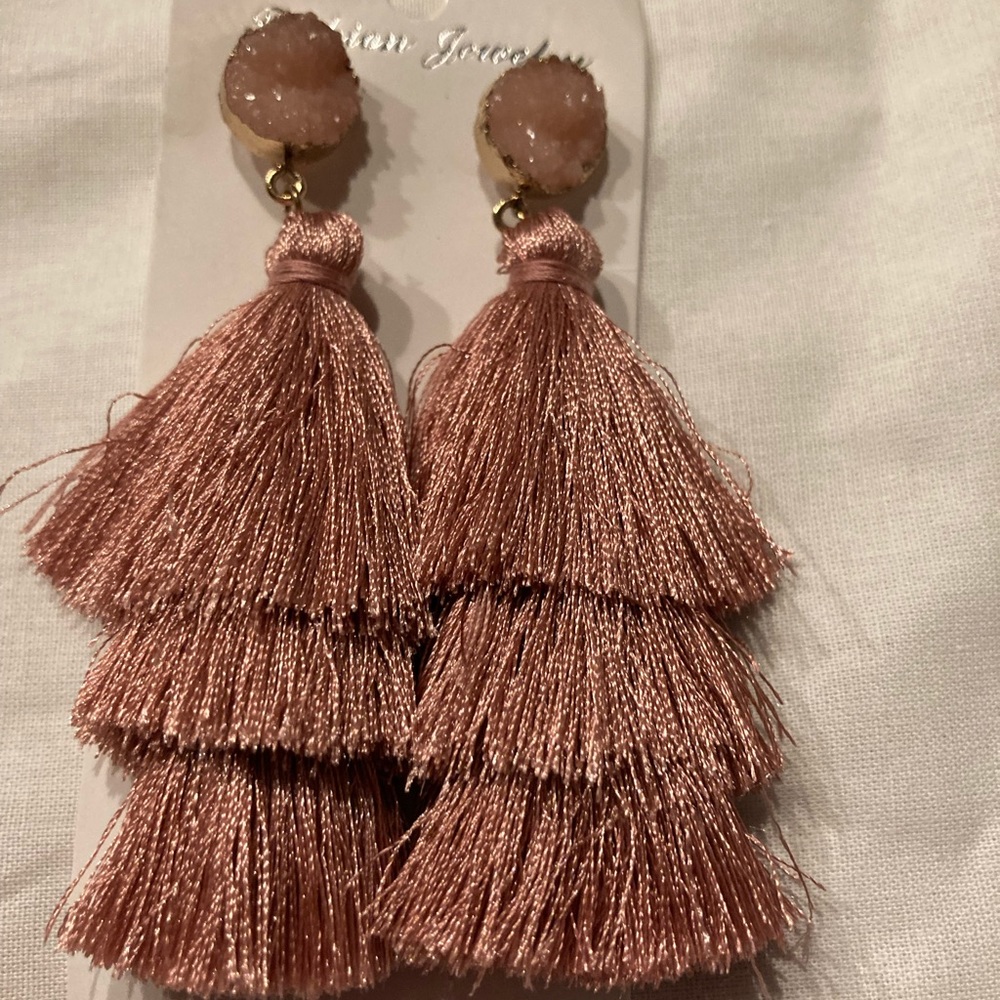 Rose tone tassel earrings